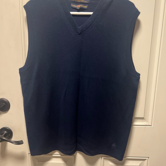 Tommy Hilfiger Mens Navy Blue  V-Neck 100% Merino Wool Jumper Vest Large - Picture 4 of 7
